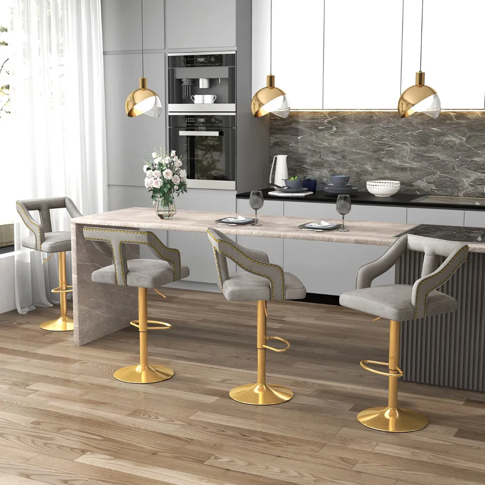 Adjustable Swivel Bar Stool Set of 2 - Grey, Dutch Velvet