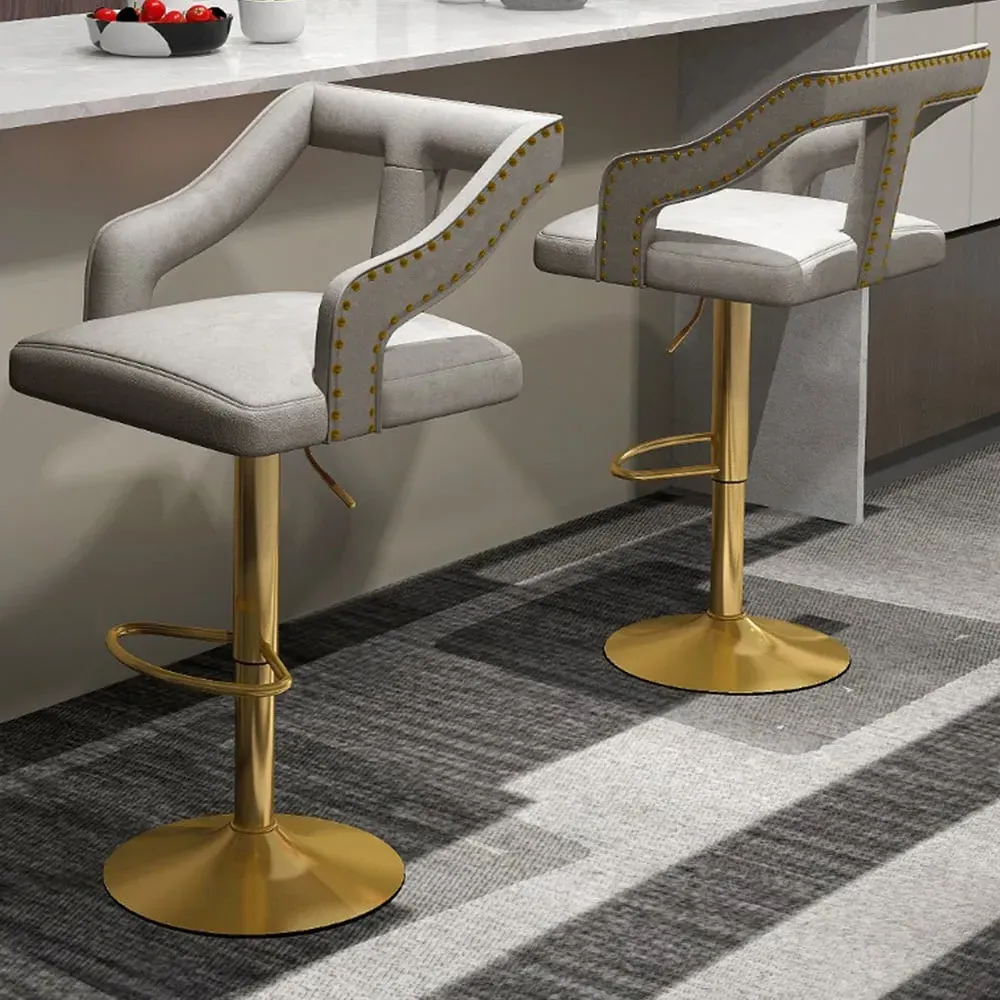 Adjustable Swivel Bar Stool Set of 2 - Grey, Dutch Velvet