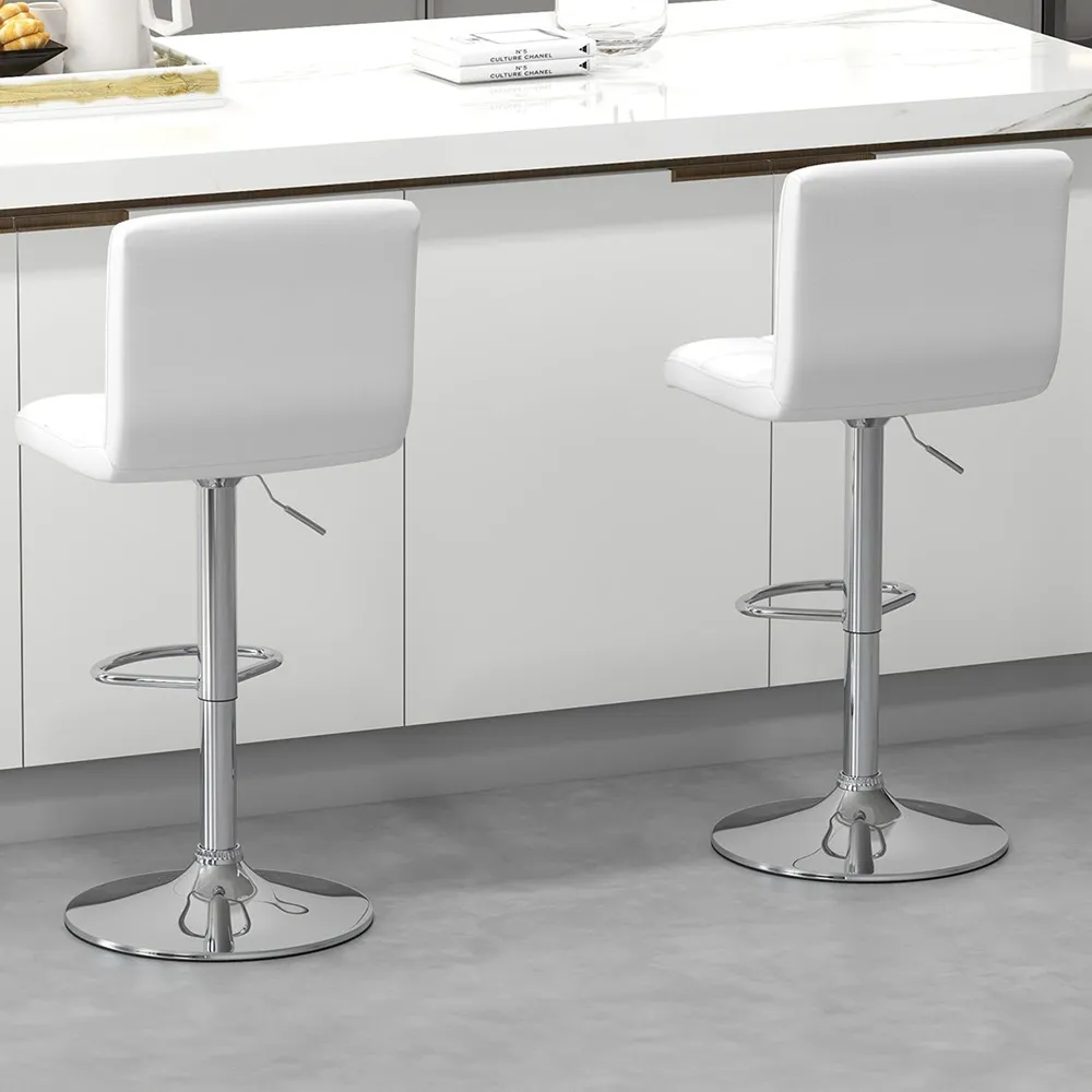 Adjustable Swivel Bar Stool Set of 2 - White, PU Leather