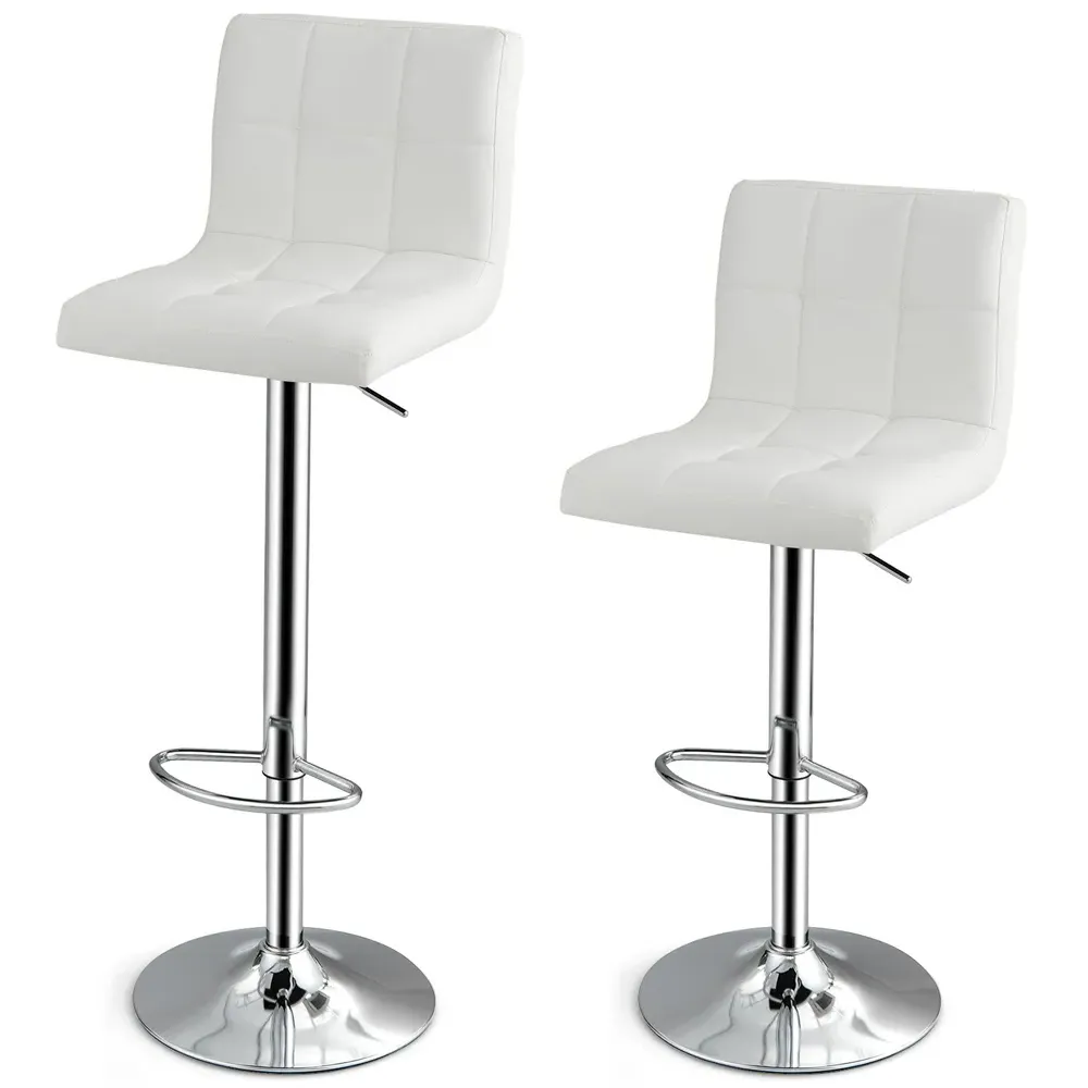 Adjustable Swivel Bar Stool Set of 2 - White, PU Leather