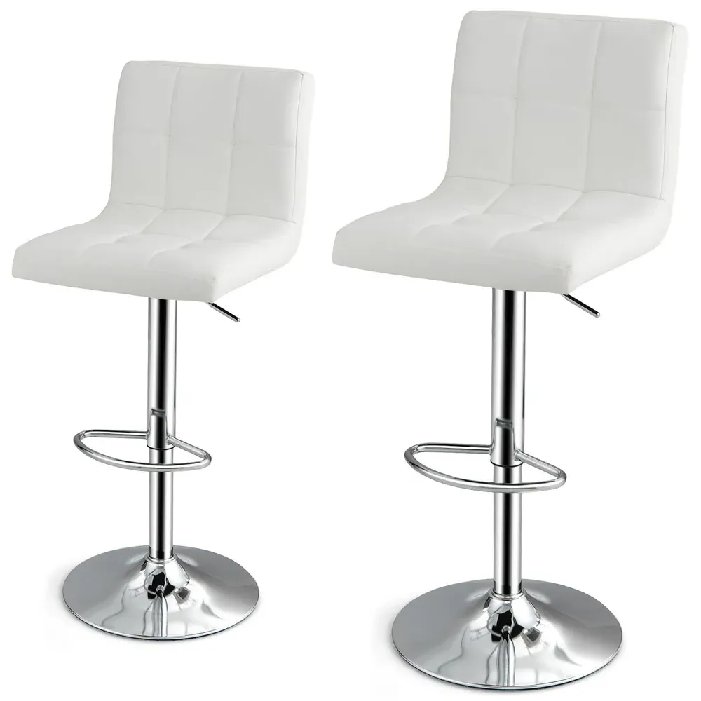 Adjustable Swivel Bar Stool Set of 2 - White, PU Leather