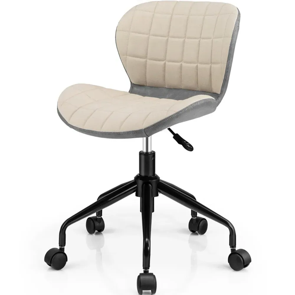 Adjustable Swivel Office Chair - Grey, PU Leather Linen