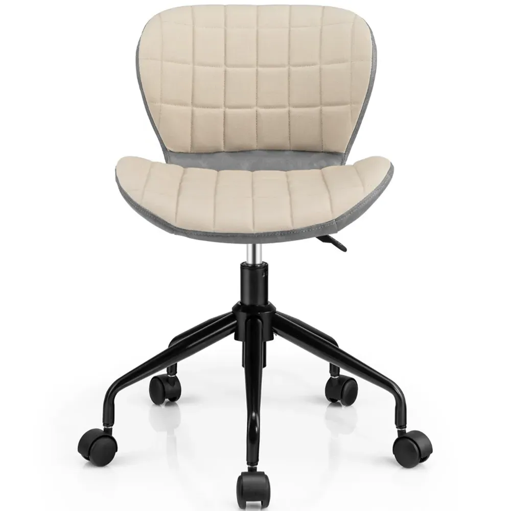 Adjustable Swivel Office Chair - Grey, PU Leather Linen