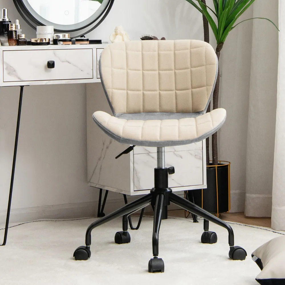 Adjustable Swivel Office Chair - Grey, PU Leather Linen