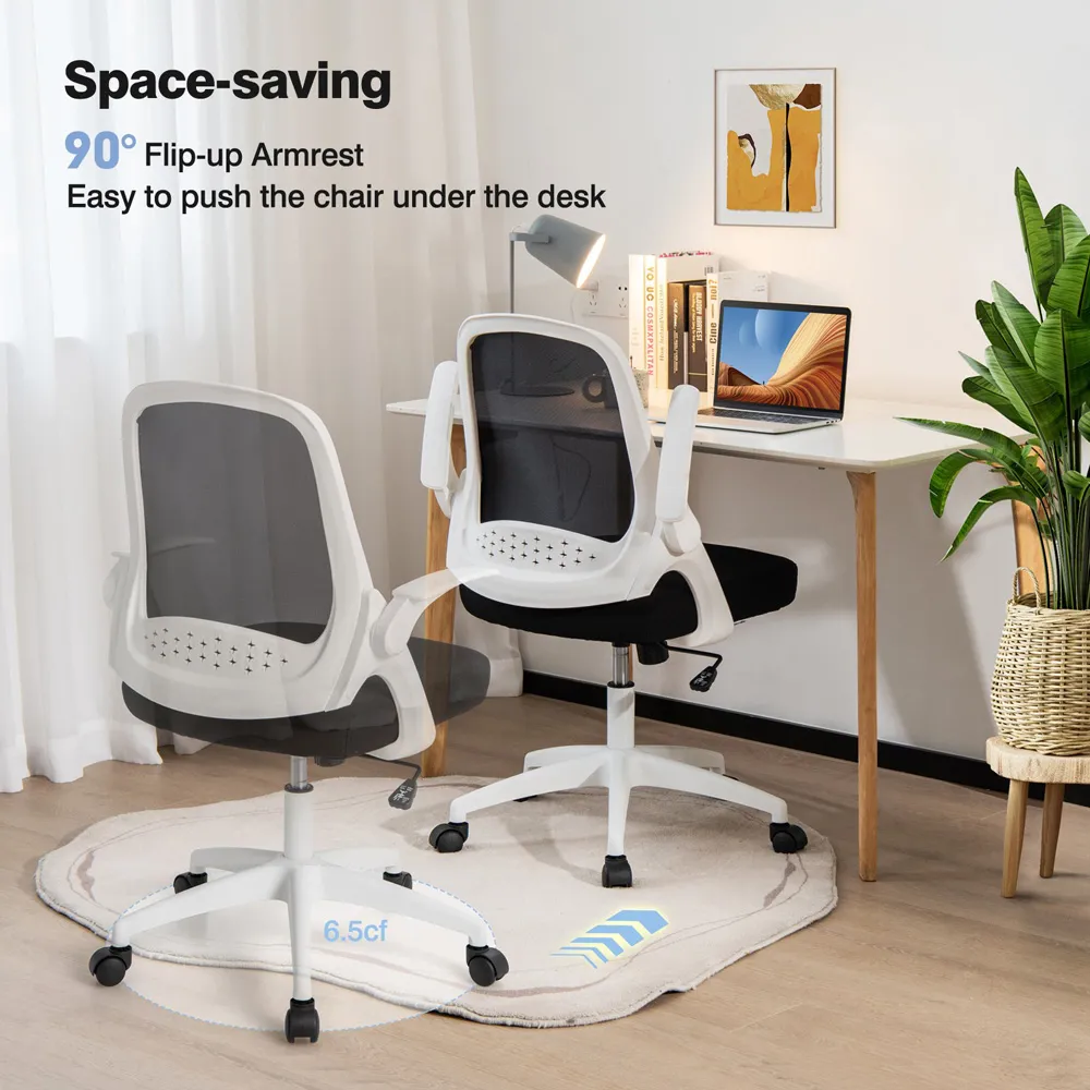 Adjustable Swivel Office Chair with Lumbar Support - White