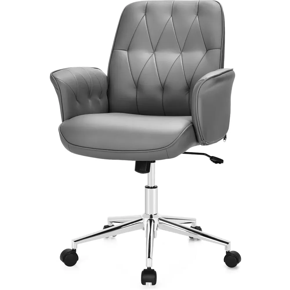 Adjustable Swivel Office Chair with Rocking - Grey, PU Leather