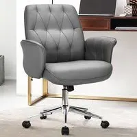 Adjustable Swivel Office Chair with Rocking - Grey, PU Leather