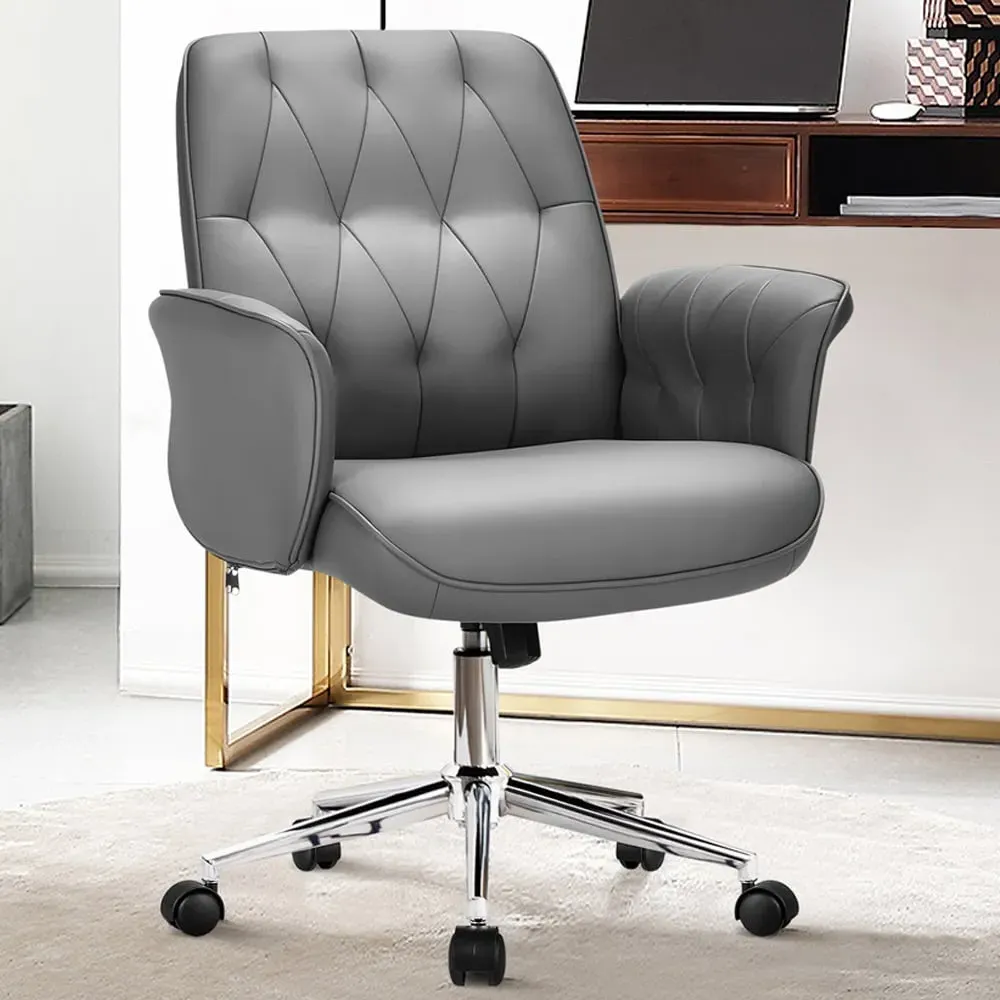 Adjustable Swivel Office Chair with Rocking - Grey, PU Leather