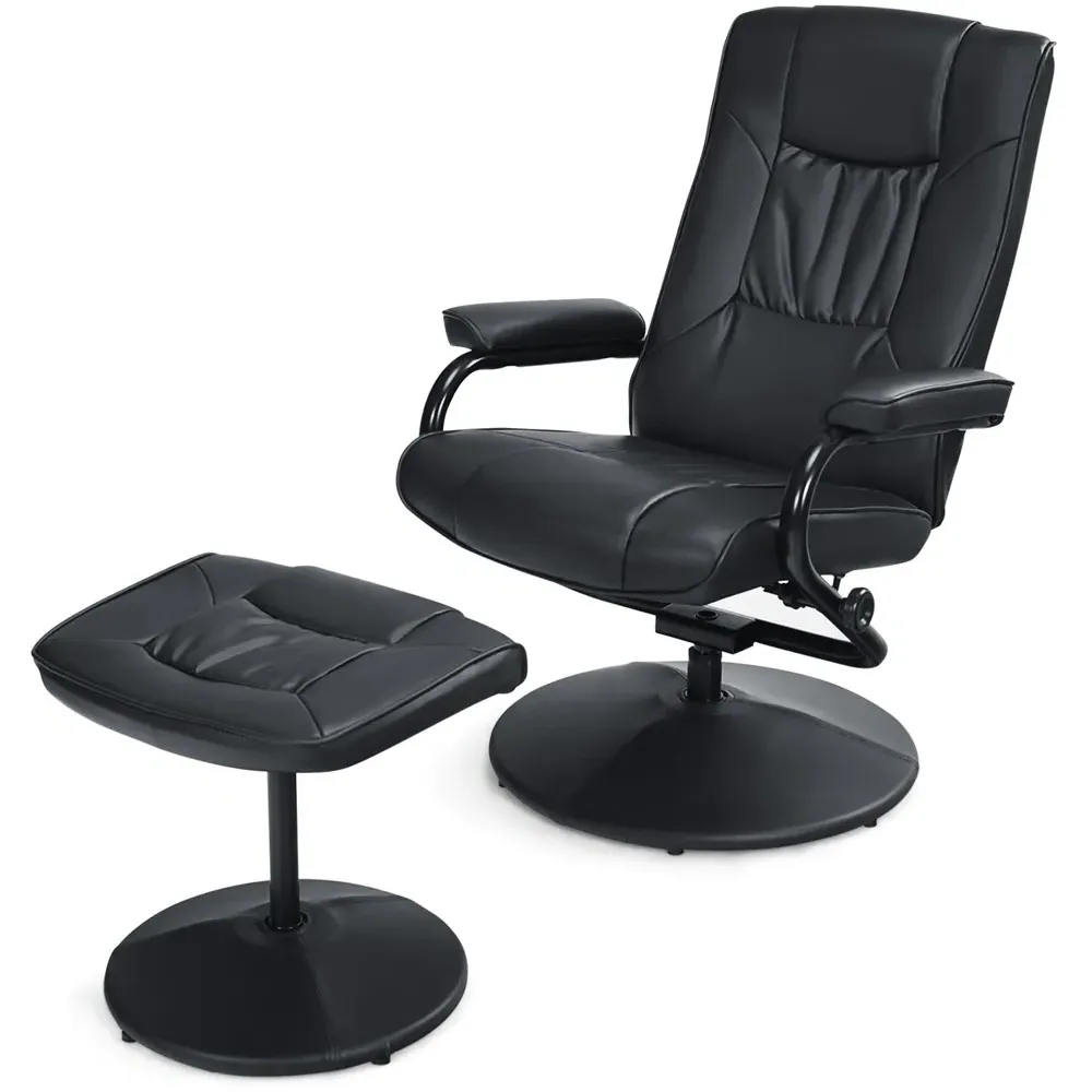 Adjustable Swivel Recliner Chair with Footstool - Black
