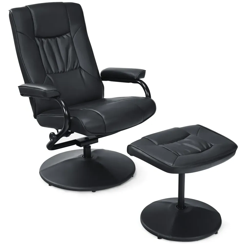 Adjustable Swivel Recliner Chair with Footstool - Black