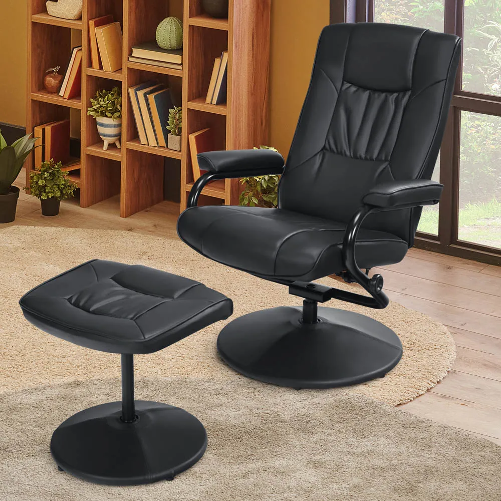 Adjustable Swivel Recliner Chair with Footstool - Black