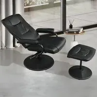 Adjustable Swivel Recliner Chair with Footstool - Black