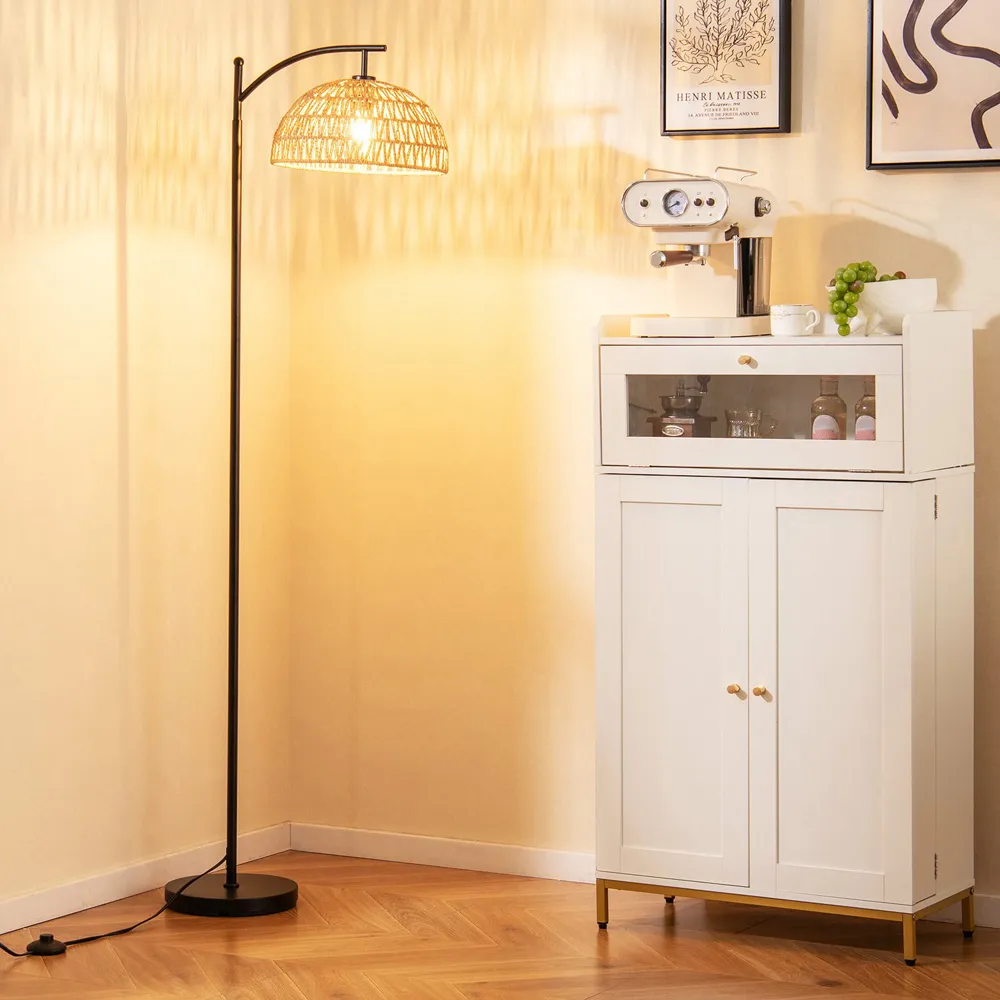 Arc Floor Lamp with Hanging Shade - Black