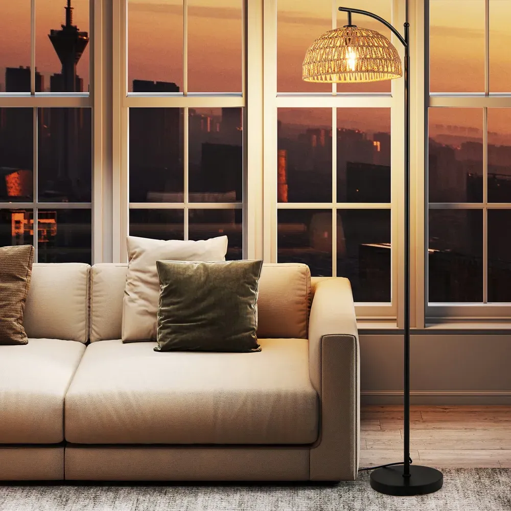 Arc Floor Lamp with Hanging Shade - Black