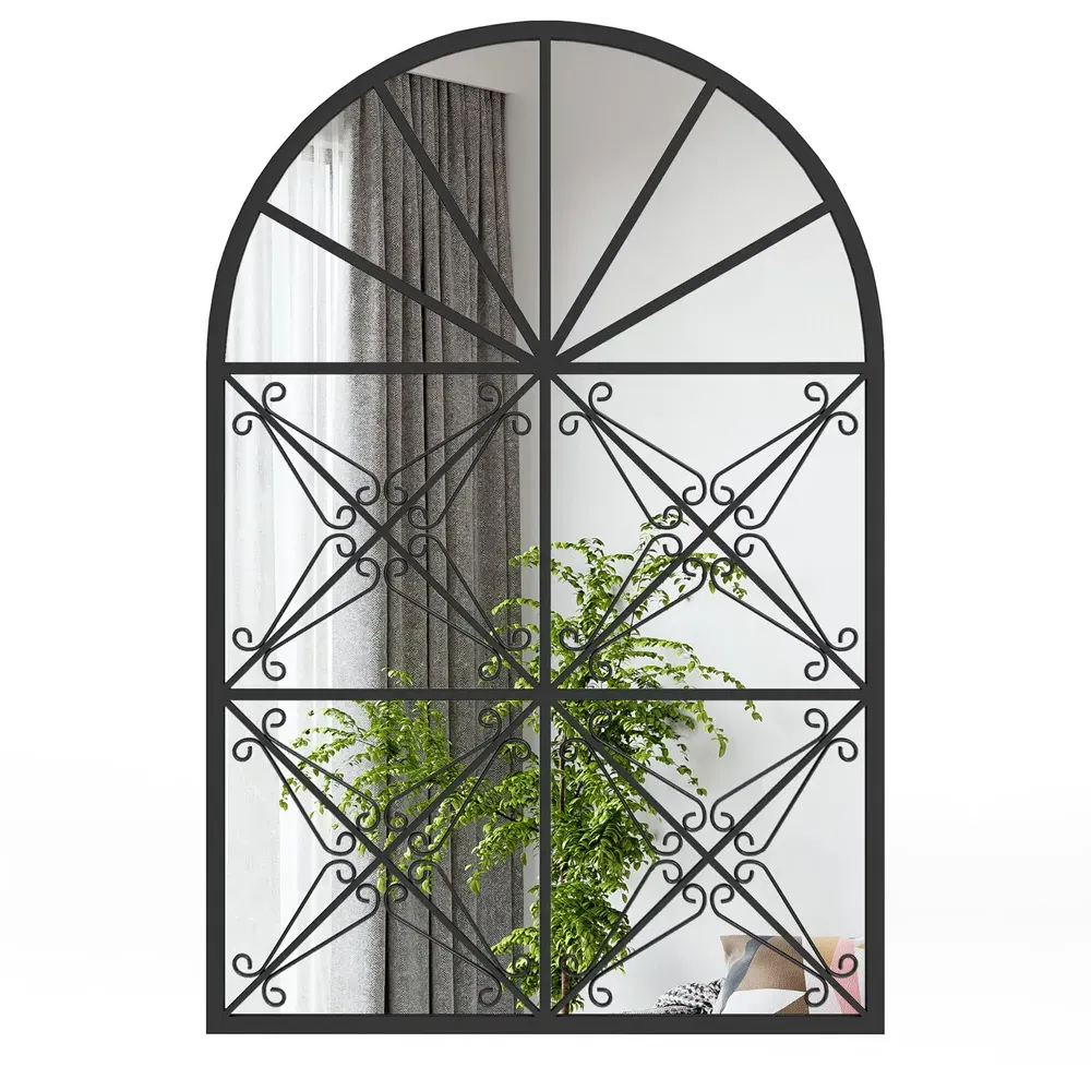 Arch Window Wall Mirror - Black, Metal