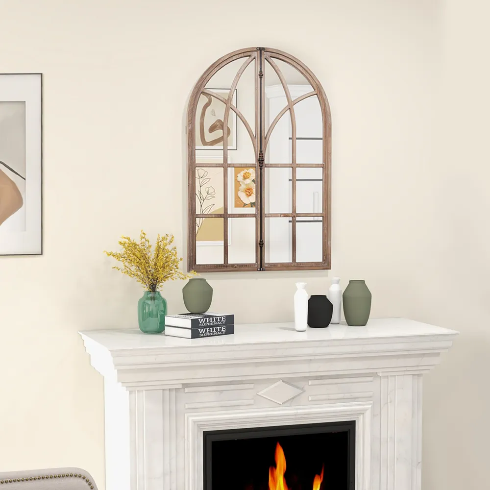 Arch Window Wall Mirror - Cream, Wood