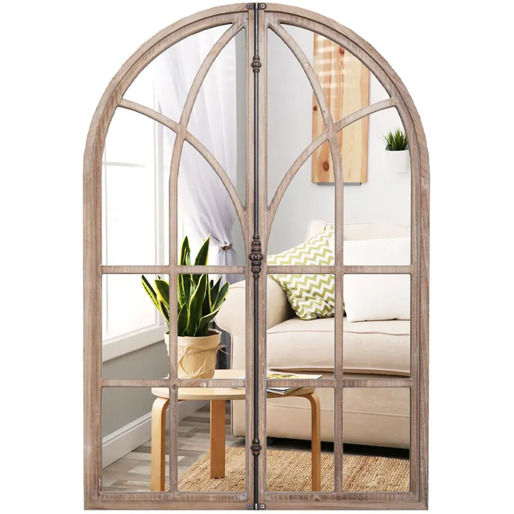 Arch Window Wall Mirror - Cream, Wood