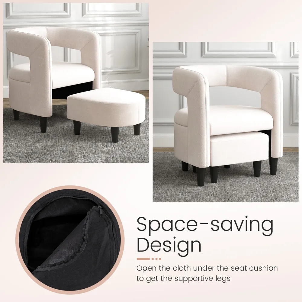 Armchair with Footrest - Cream