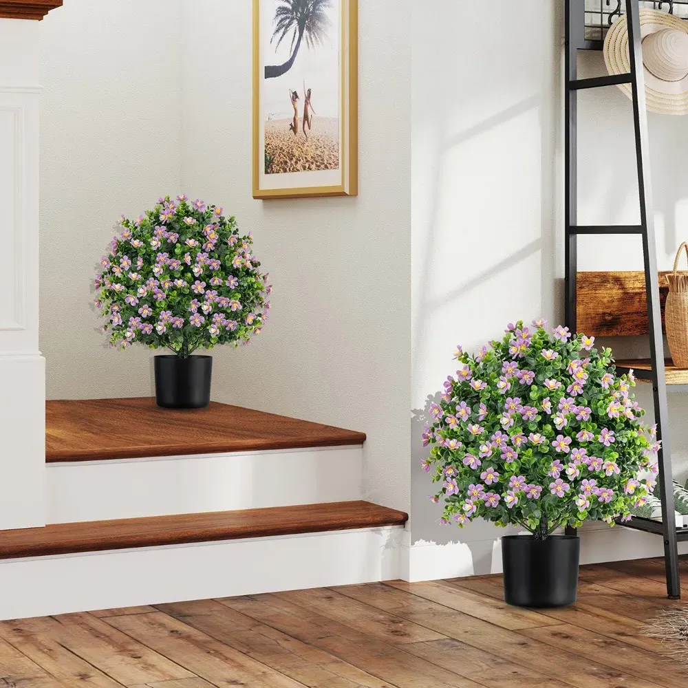 Artificial Boxwood Topiary Ball Tree 2 Pack - Purple