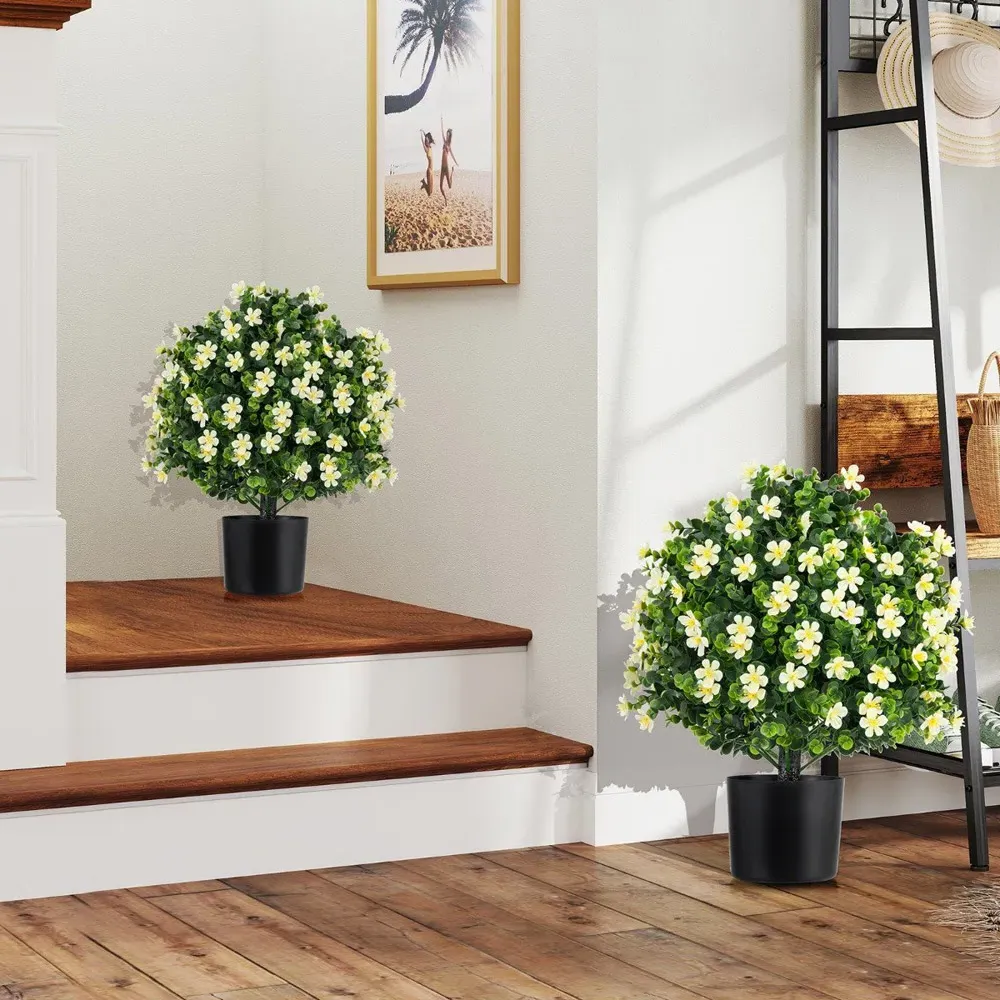 Artificial Boxwood Topiary Ball Tree 2 Pack - White