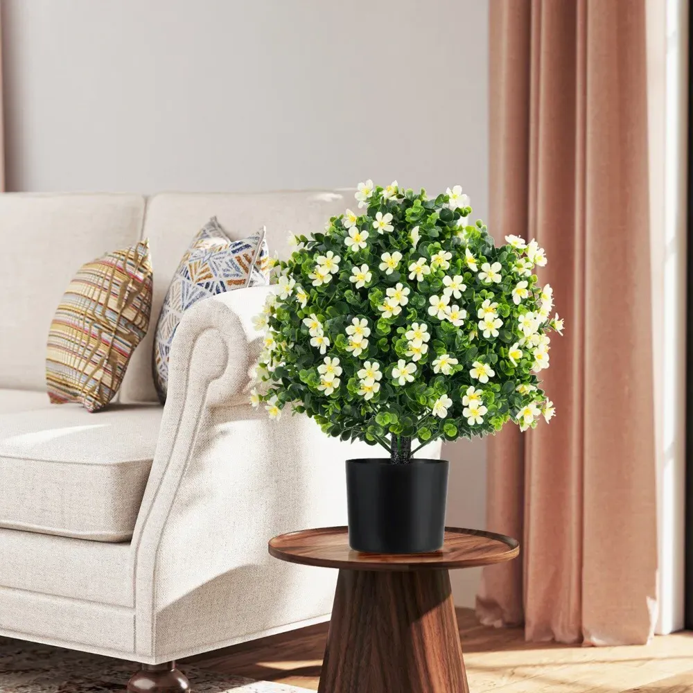 Artificial Boxwood Topiary Ball Tree 2 Pack - White