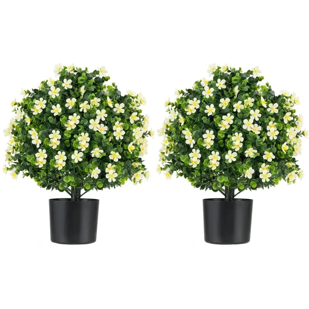Artificial Boxwood Topiary Ball Tree 2 Pack - White