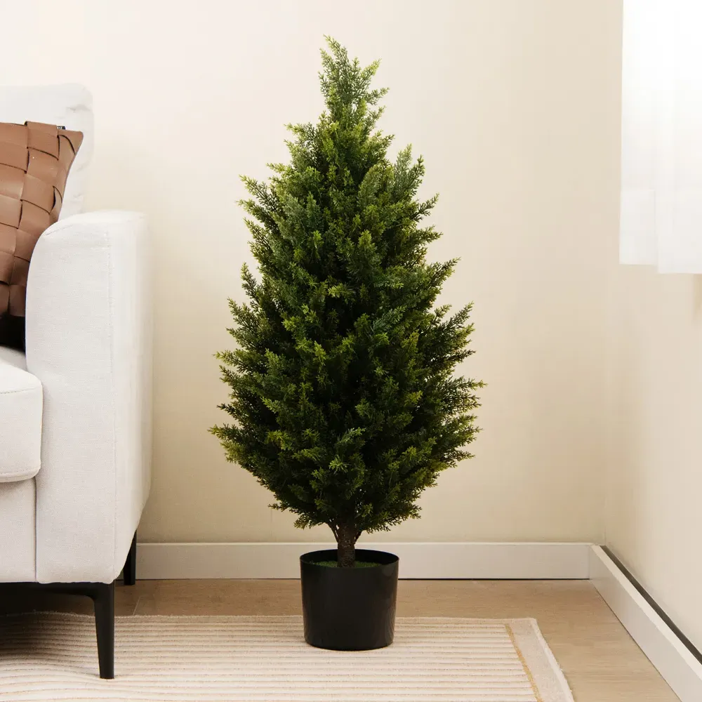 Artificial Cedar Topiary Tree In Pot 3ft - Green