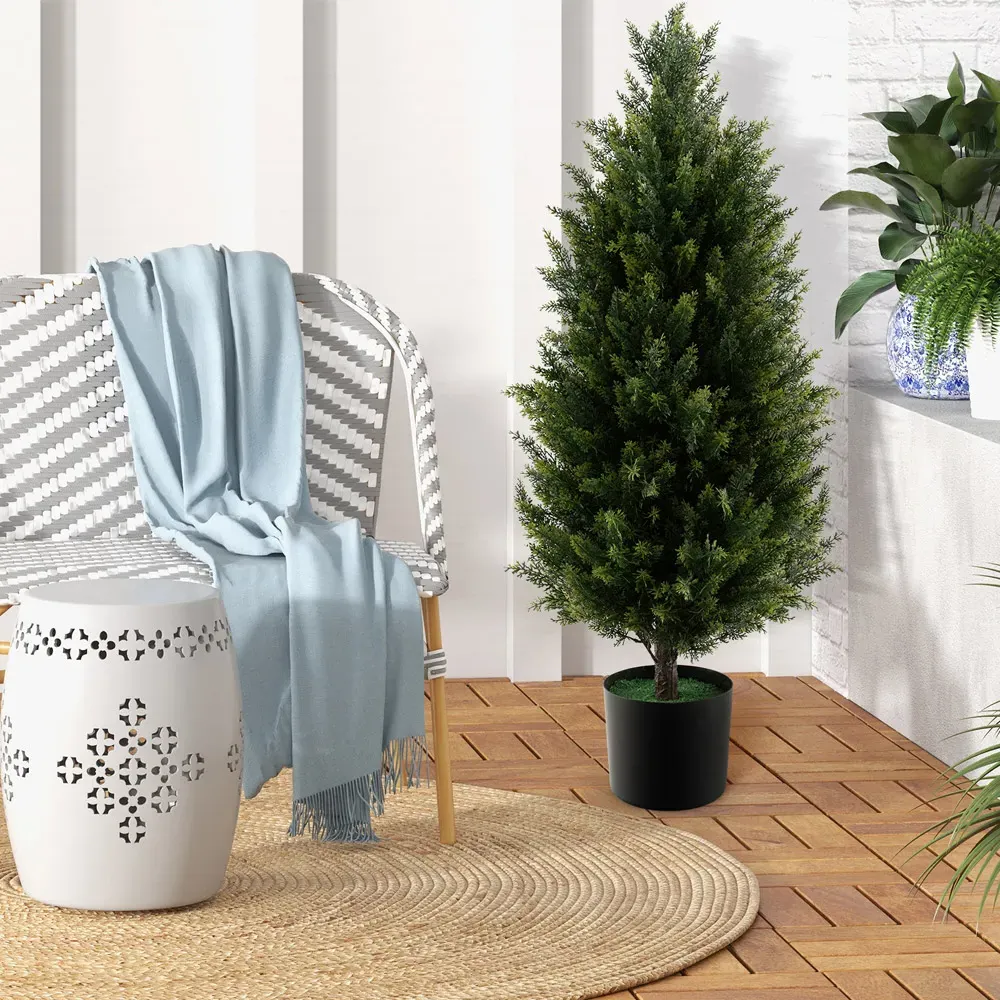 Artificial Cedar Topiary Tree In Pot 3ft - Green