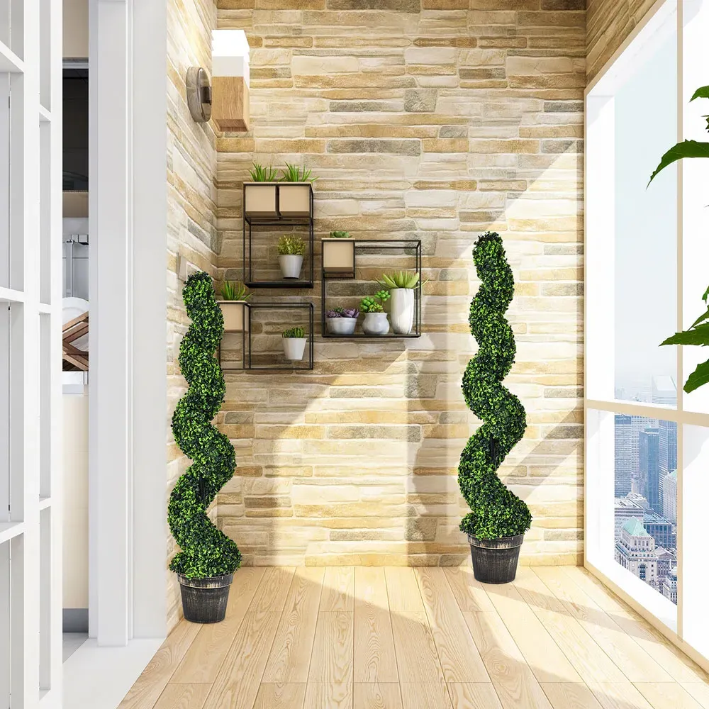 Artificial Spiral Topiary Tree 4ft 2 Pack - Multi