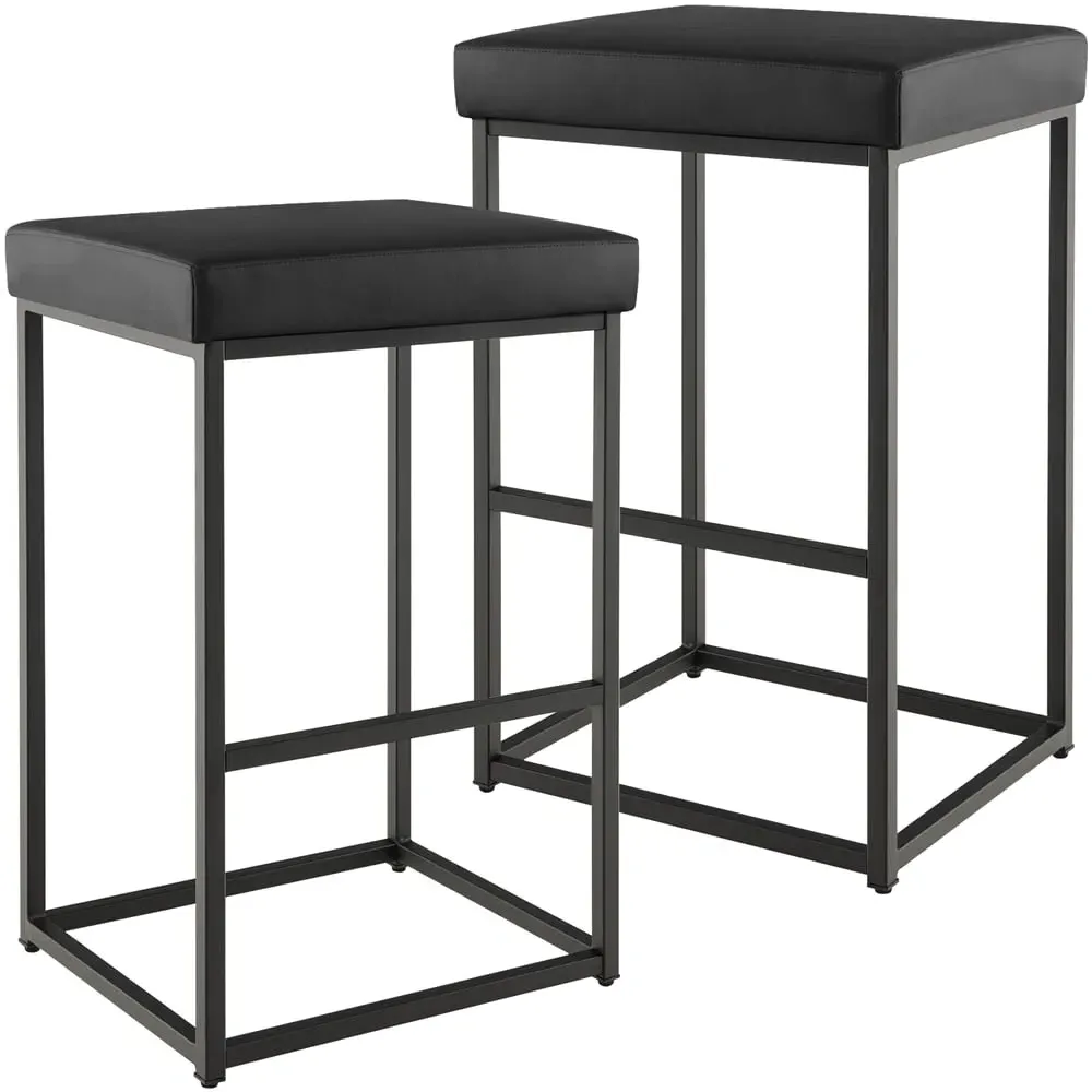 Bar Stool Set of 2 - Black, PU Leather
