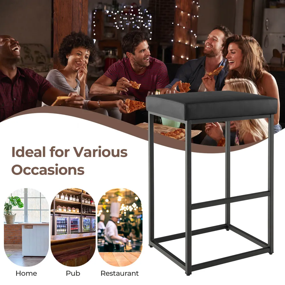 Bar Stool Set of 2 - Black, PU Leather