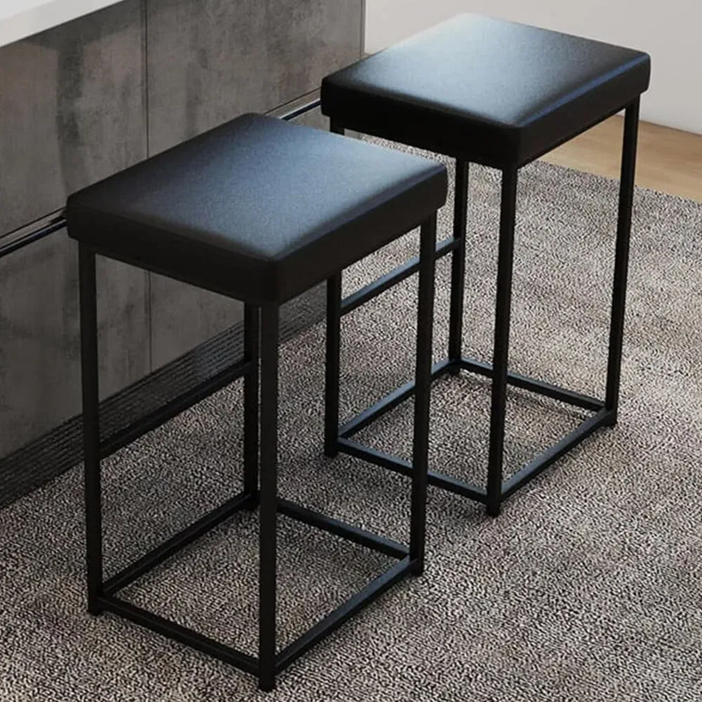 Bar Stool Set of 2 - Black, PU Leather
