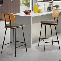 Bar Stool Set of 2 - Black, Rattan