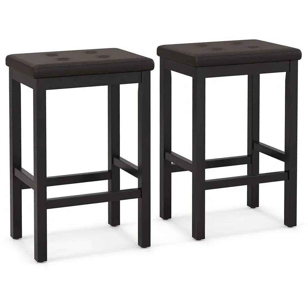 Bar Stool Set of 2 - Brown, Leather
