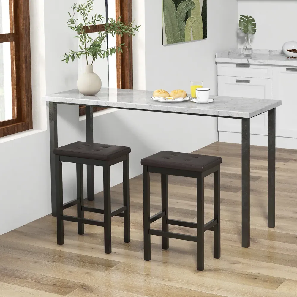 Bar Stool Set of 2 - Brown, Leather