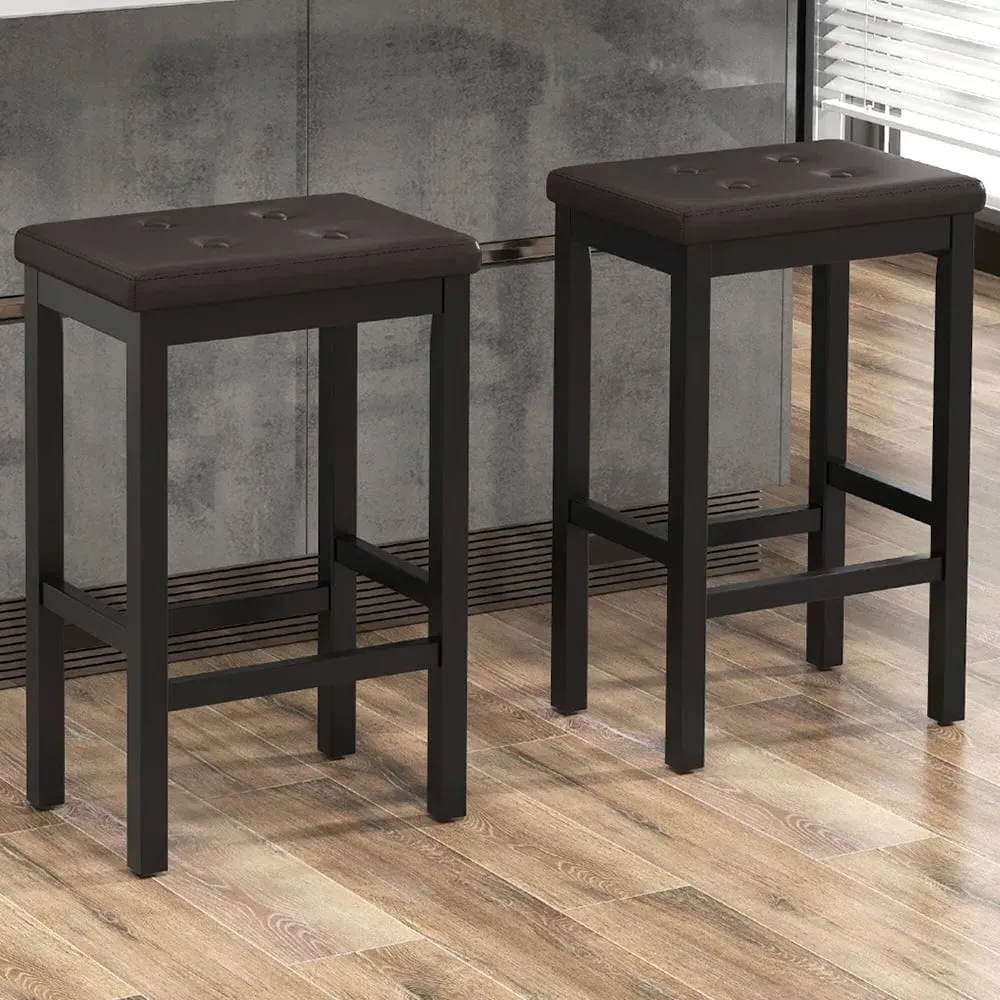 Bar Stool Set of 2 - Brown, Leather
