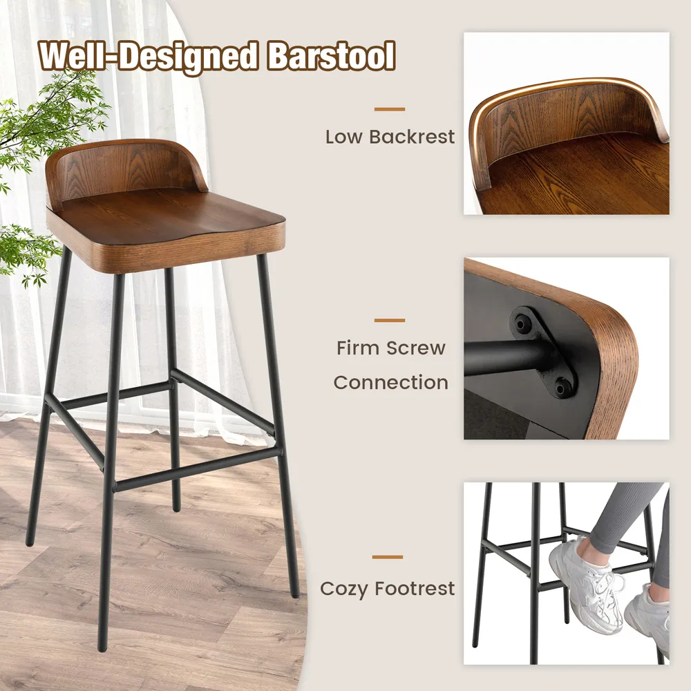 Bar Stool Set of 2 - Brown, Metal