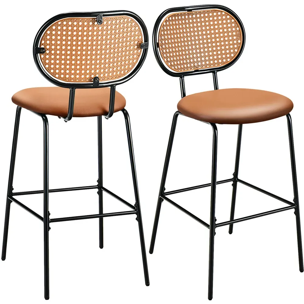 Bar Stool Set of 2 - Brown, PU Leather