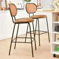 Bar Stool Set of 2 - Brown, PU Leather