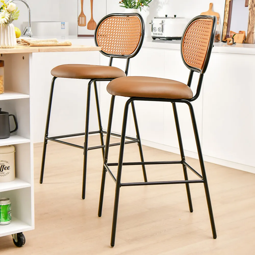 Bar Stool Set of 2 - Brown, PU Leather