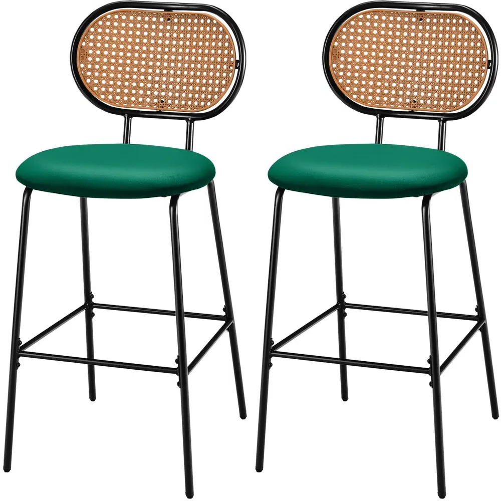 Bar Stool Set of 2 - Green, PU Leather