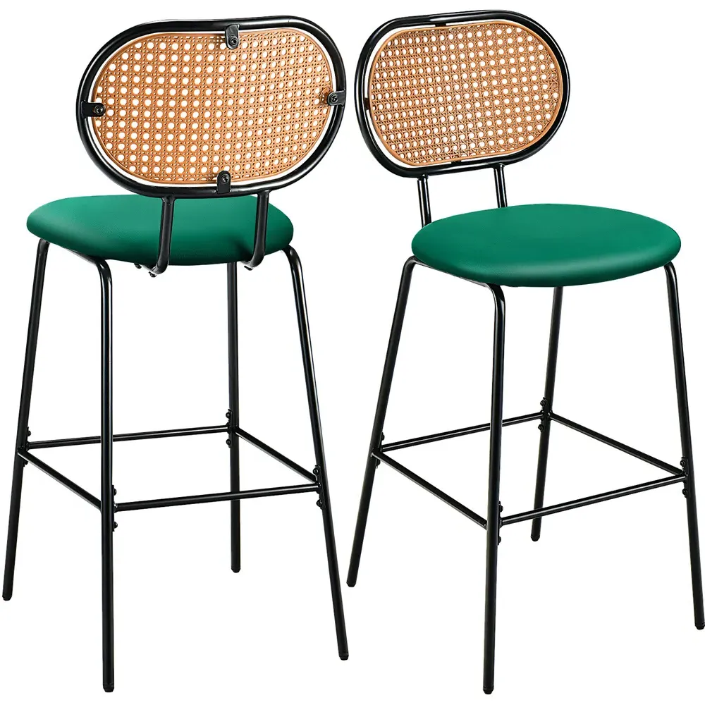 Bar Stool Set of 2 - Green, PU Leather
