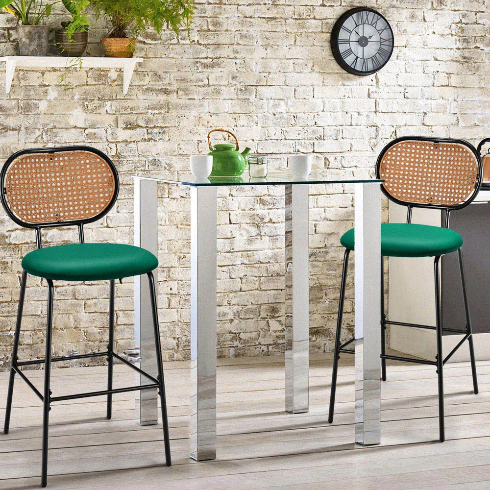Bar Stool Set of 2 - Green, PU Leather