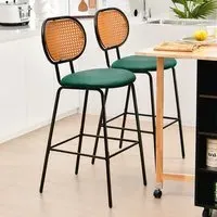 Bar Stool Set of 2 - Green, PU Leather