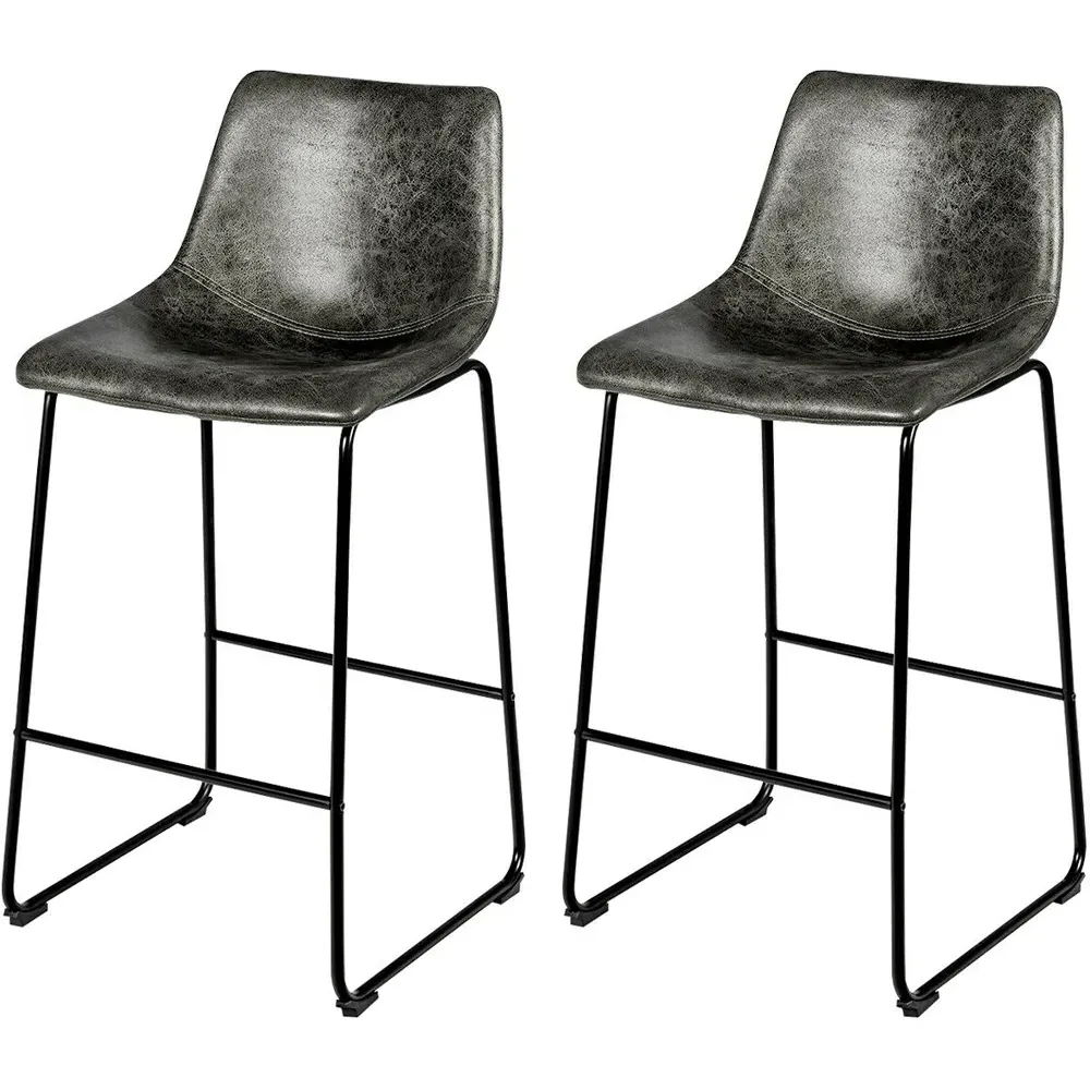 Bar Stool Set of 2 - Grey, Faux Suede