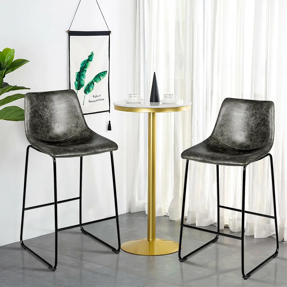 Bar Stool Set of 2 - Grey, Faux Suede