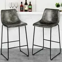 Bar Stool Set of 2 - Grey, Faux Suede