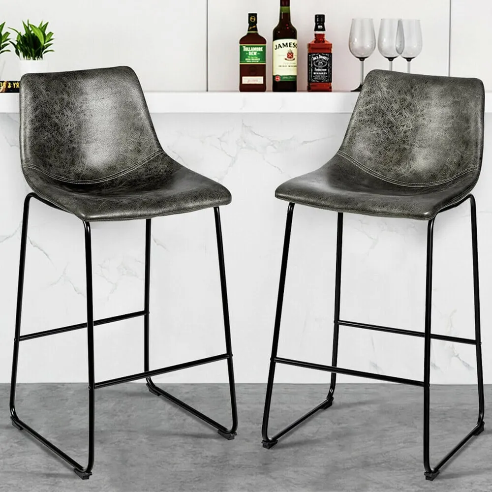 Bar Stool Set of 2 - Grey, Faux Suede