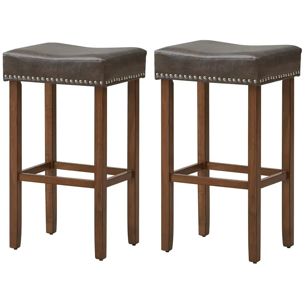 Bar Stool Set of 2 - Grey, PU Leather