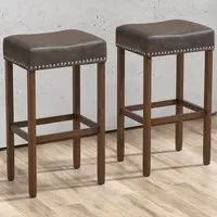 Bar Stool Set of 2 - Grey, PU Leather